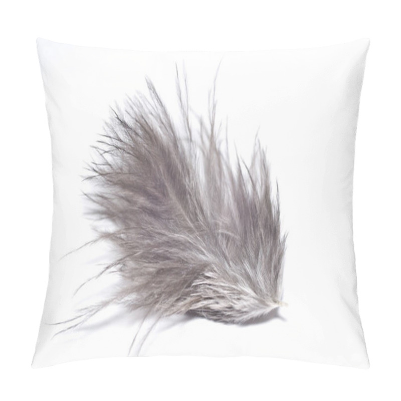 Personality  Gray Feather Isolated White Background. Macro Pillow Covers