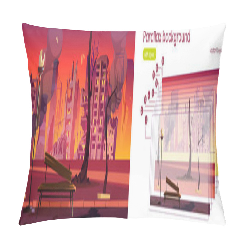 Personality  Parallax Background City Park In Fire, War Destroy Pillow Covers