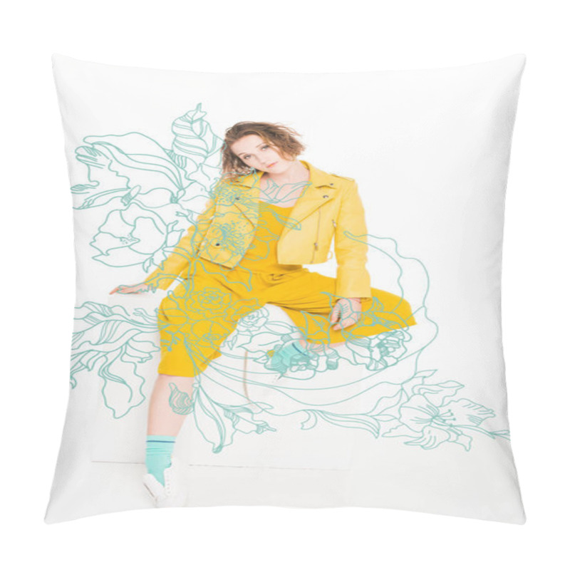 Personality  Young Girl Dressed In All Yellow Pillow Covers