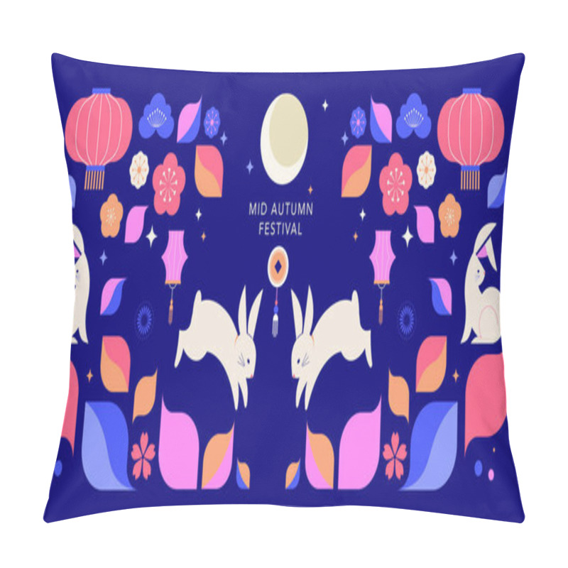 Personality  Mid Autumn Festival Banner, Background And Poster. Geometric Style Modern Vector Design With Full Moon, Rabbits And Mid-Autumn Elements. Chinese Translation - Mid Autumn Pillow Covers