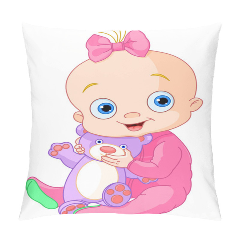 Personality  Cute Baby Girl With Teddy Bear Pillow Covers