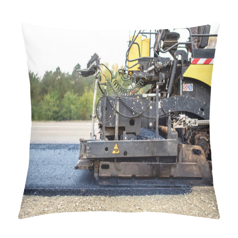 Personality  industrial pavement truck laying fresh asphalt on construction site, asphalting pillow covers