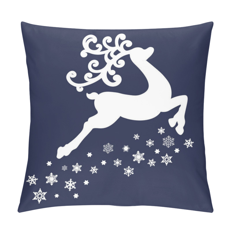 Personality  Christmas Reindeer And Snowflakes. Vector Illustration Of A Blue Silhouette Reindeer Isolated On White Background Pillow Covers