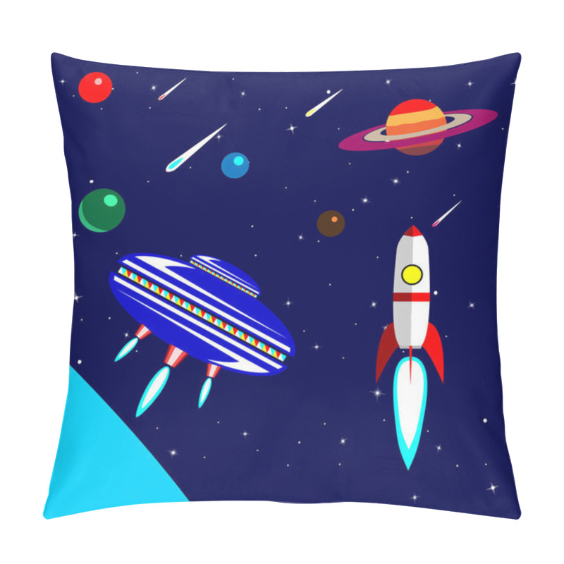 Personality  Space, Rocket, Flying Saucer, Planets, Stars. Flat Style Pillow Covers