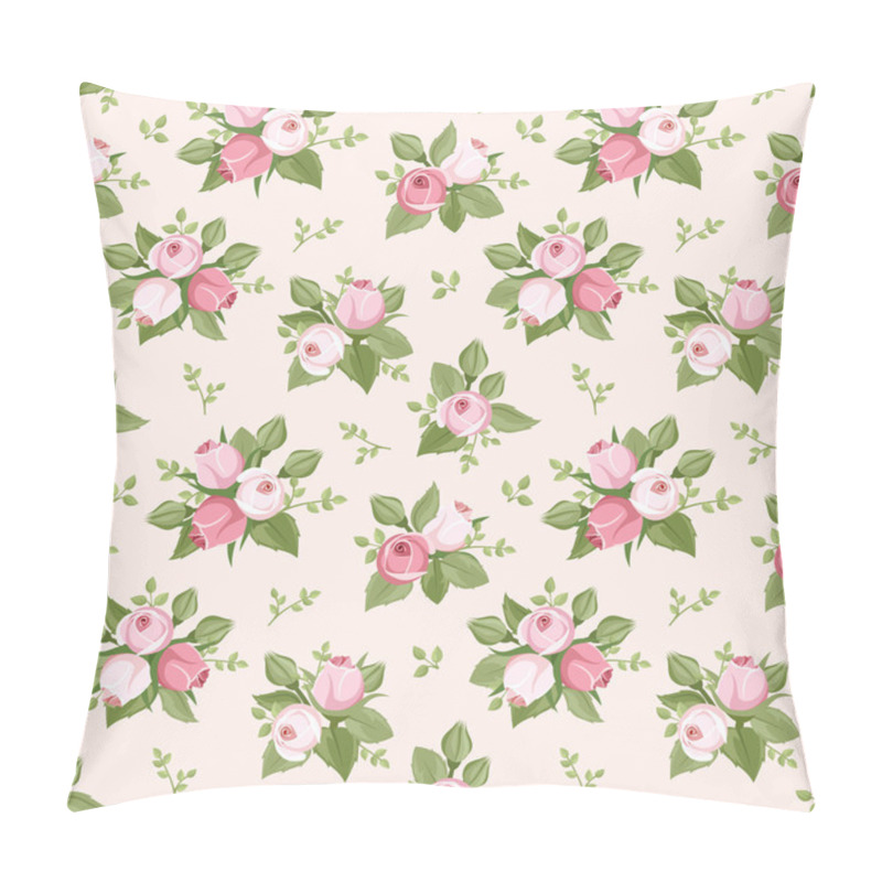 Personality  Vector Seamless Pattern With Pink Rose Buds And Leaves. Pillow Covers