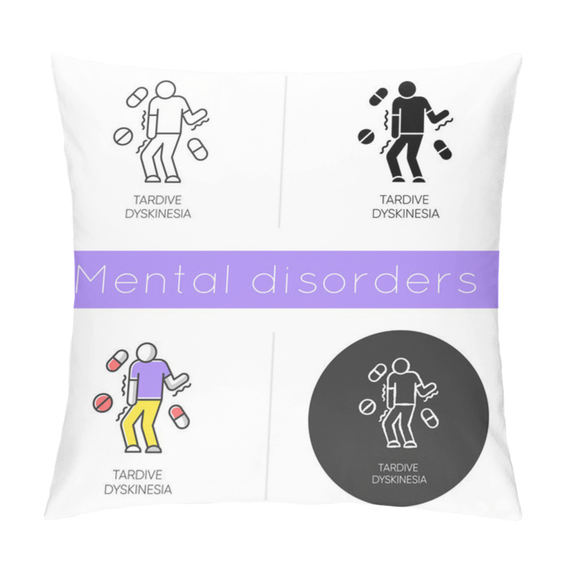 Personality  Tardive Dyskinesia Icon. Tremor From Medication. Movement Problem From Neuroleptics. Chorea, Athetosis. Mental Disorder. Flat Design, Linear And Color Styles. Isolated Vector Illustrations Pillow Covers