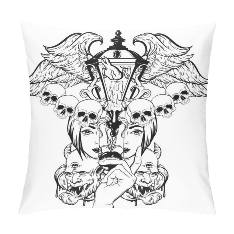 Personality  Vector Hand Drawn Surreal Illustration. Pillow Covers