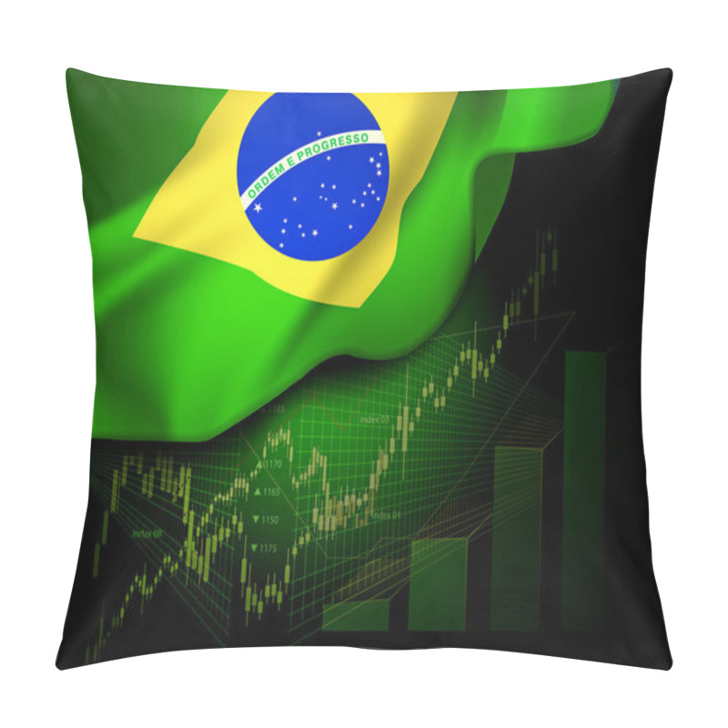 Personality  Market Financial Data With Flag Of Brazil Pillow Covers