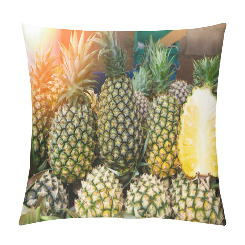 Personality  Group Of Fresh Pineapple Slices In Market Pillow Covers