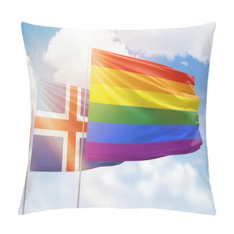 Personality  Sunny Blue Sky And Flags Of Lgbt And Iceland Pillow Covers