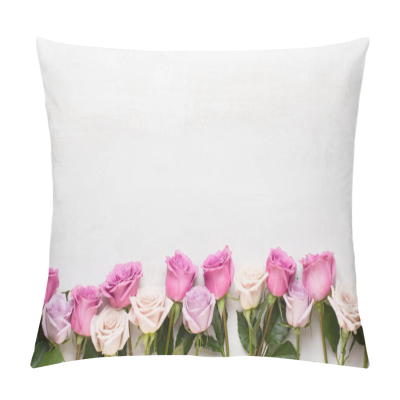 Personality  Flowers Valentine Day Composition. Frame Made Of Pink Rose On Gr Pillow Covers