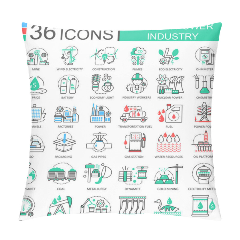 Personality  Vector Heavy And Power Industry Flat Line Outline Icons For Apps And Web Design. Heavy Power Industry High Technology Icons. Pillow Covers