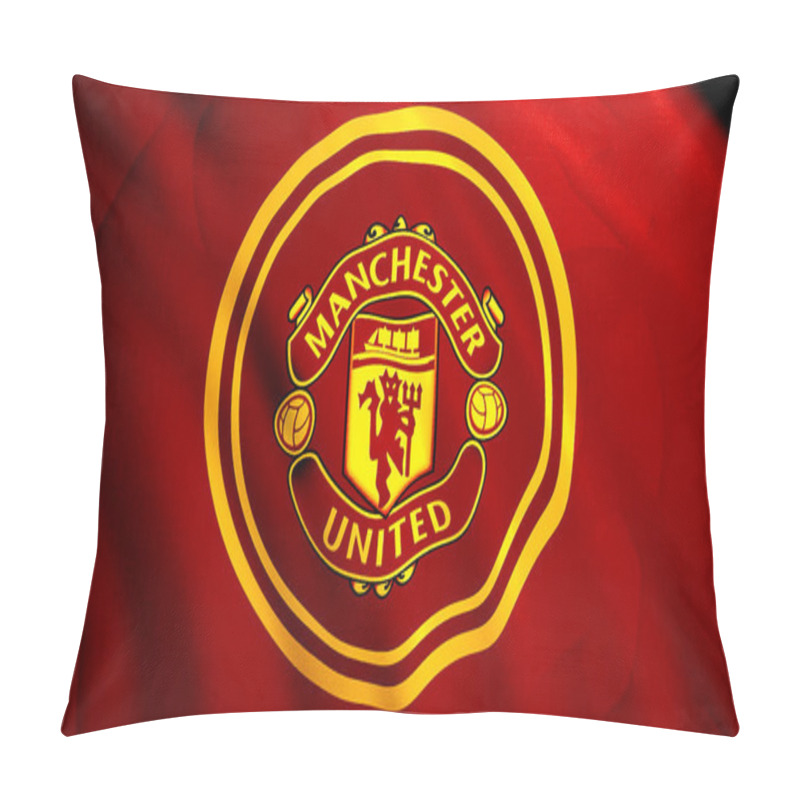 Personality  Waving Manchester United Red And Golden Flag, Seamless Loop. Motion. Close Up Of Abstract Rippling Flag Cloth, Concept Of Sport. For Editorial Use Only. Pillow Covers