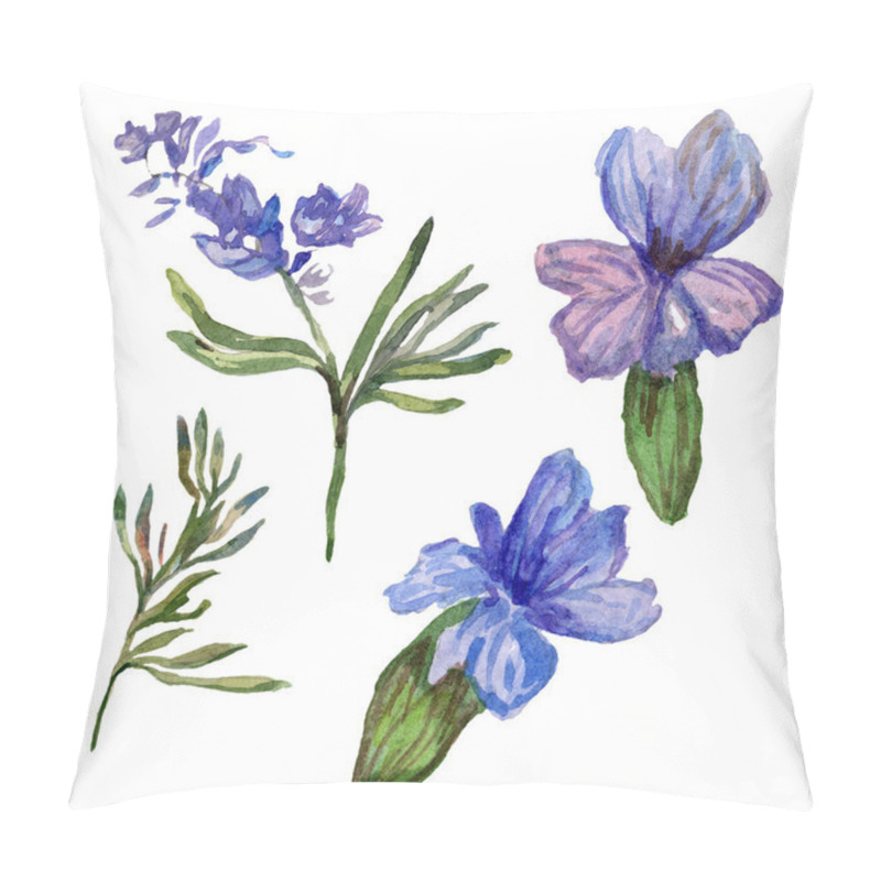 Personality  Purple Lavender Flowers. Wild Spring Wildflowers Isolated On White. Hand Drawn Lavender Flowers In Aquarelle. Watercolor Background Illustration. Pillow Covers