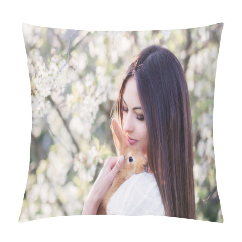 Personality  Beautiful Young Women With Rabbit Pillow Covers