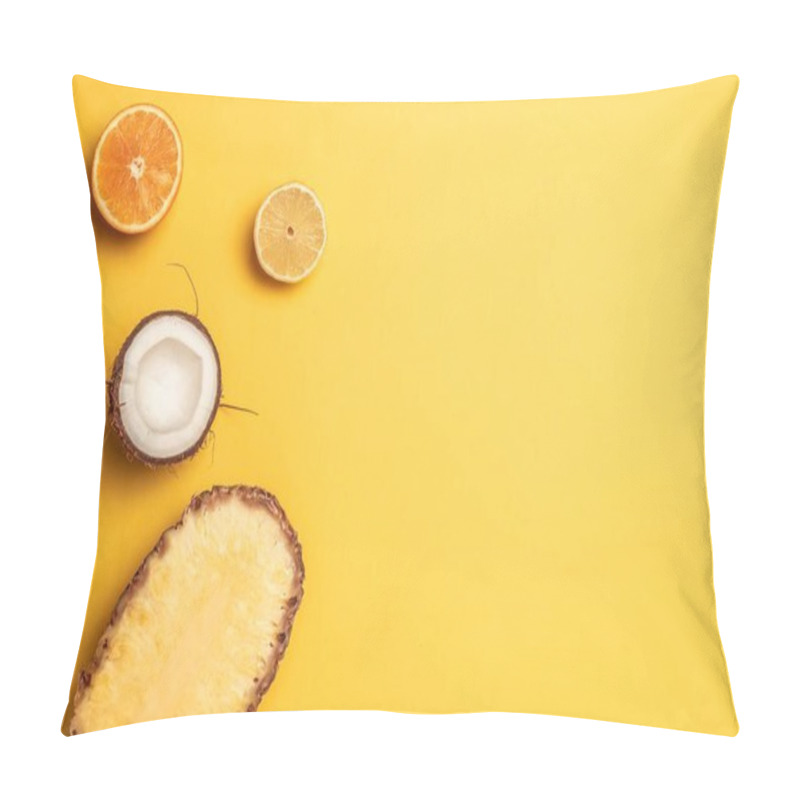 Personality  Tropical Fruit Flat Lay With Pineapple, Oranges, Lemon And Coconut On A Pastel Background. Pillow Covers