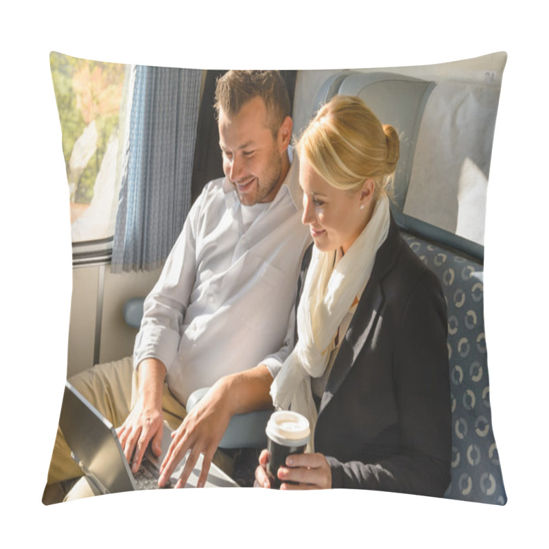 Personality  Woman And Man Relaxing In Train Laptop Pillow Covers