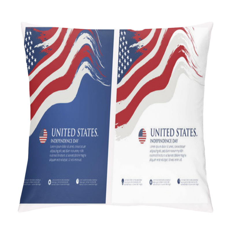 Personality  4th Of July Independence Day Poster, Banner, Flyer, Background, Template, With The Greeting, Usa Flag Waving Ribbon, Bunting Decoration, And American Famous Landmarks In The Background. Pillow Covers