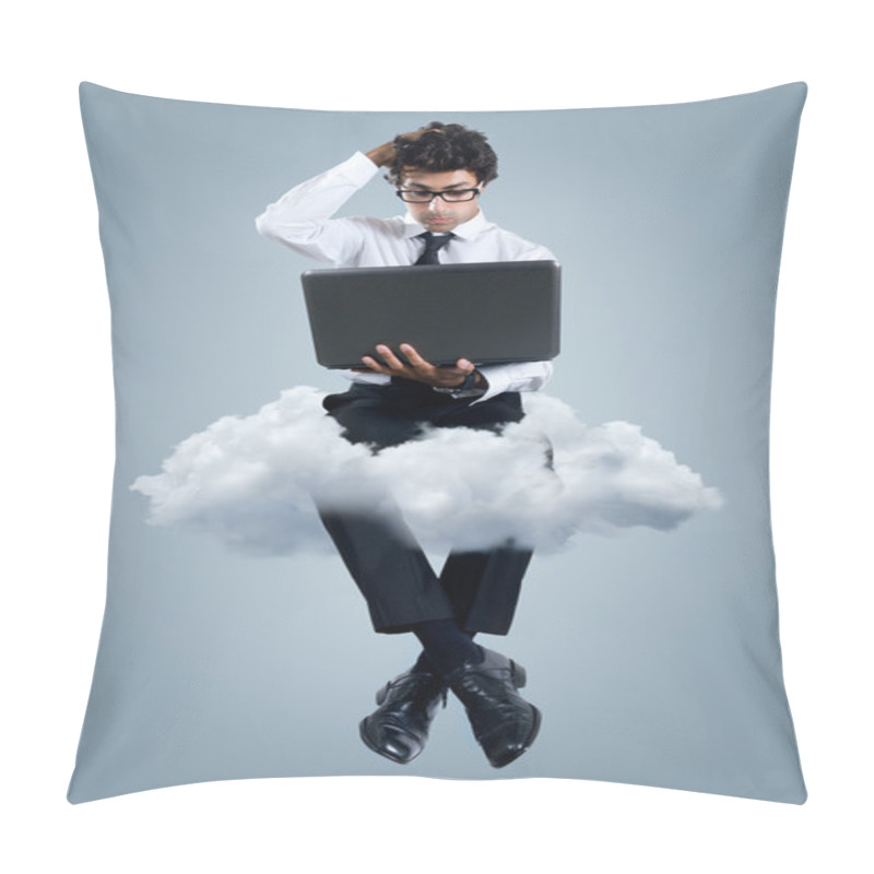 Personality  Businessman Having Problems With Cloud Computing Technology Pillow Covers