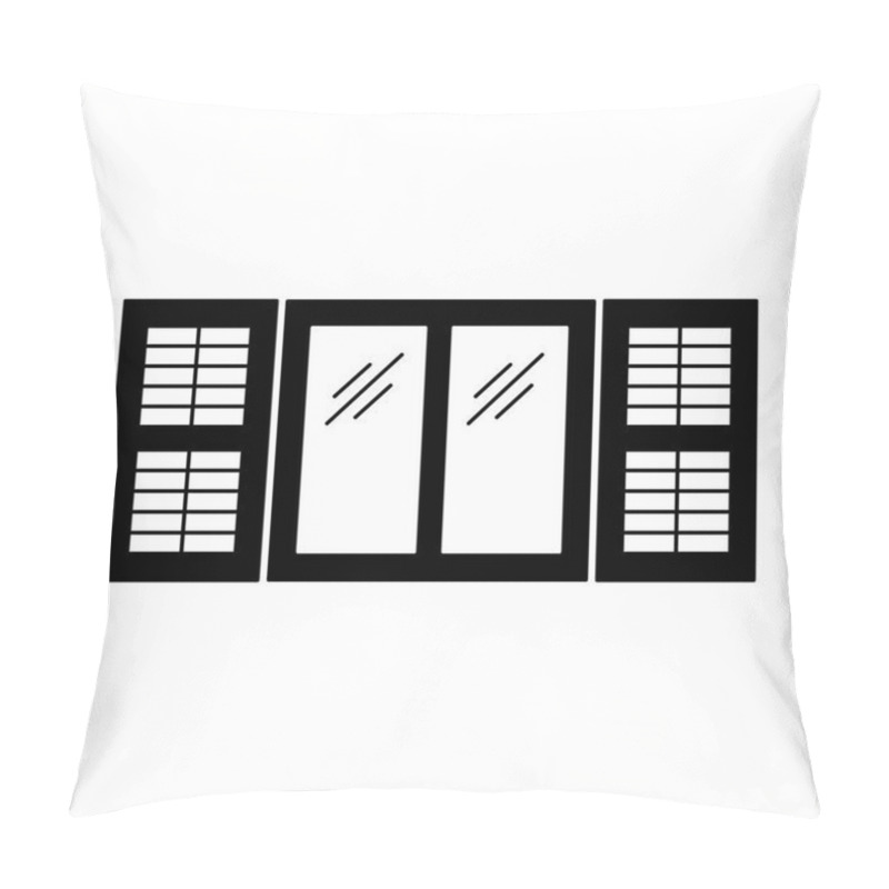 Personality  Black & White Illustration Of Old Window Plantation Shutter. Vector Flat Icon Of Wooden Vintage Outdoor Jalousie. Isolated Object On White Background Pillow Covers