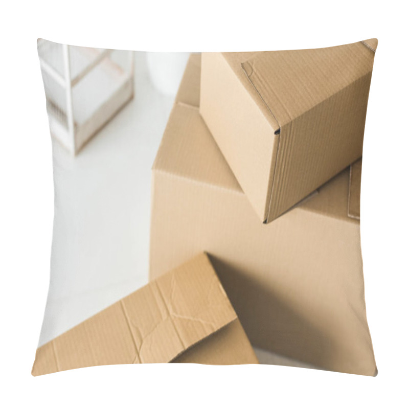 Personality  Brown Cardboard Boxes On Light Surface At Home Pillow Covers