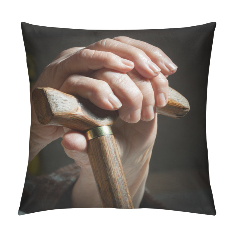 Personality  Walking Stick In Hand Of Senior Woman Pillow Covers