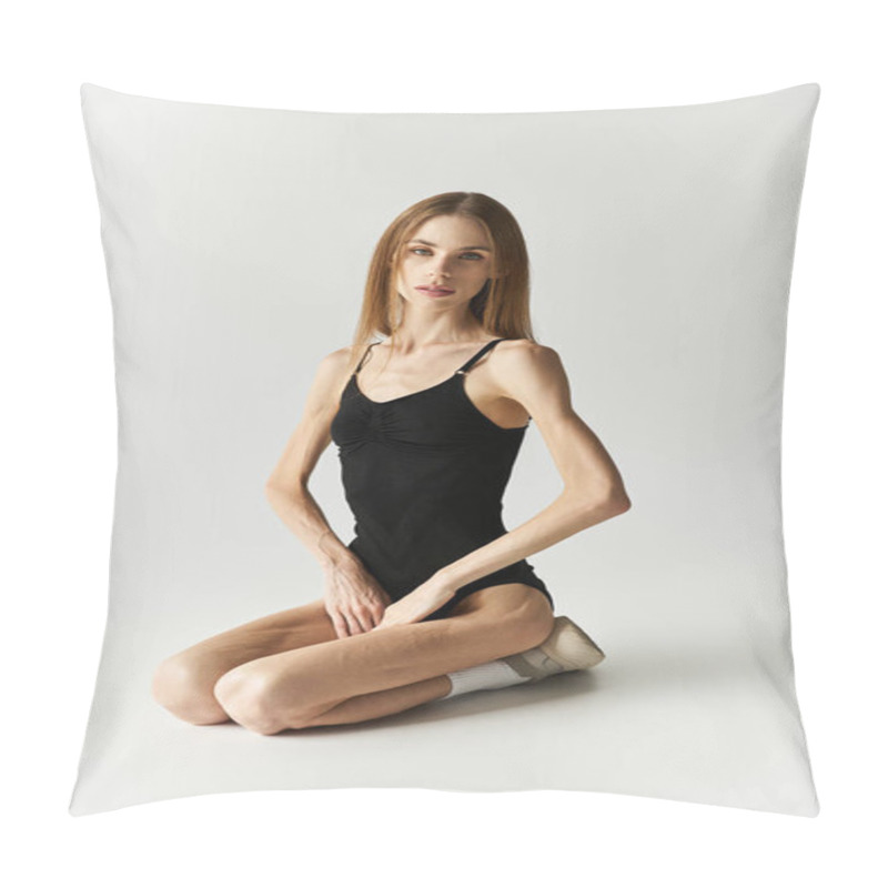 Personality  A Beautiful Young Woman Kneels In A Minimalistic Studio, Showcasing Her Struggle With Anorexia. Pillow Covers