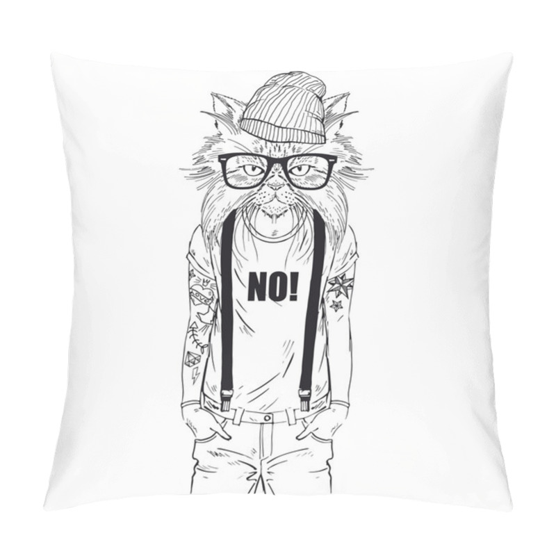 Personality  Cat With Tattoo Pillow Covers