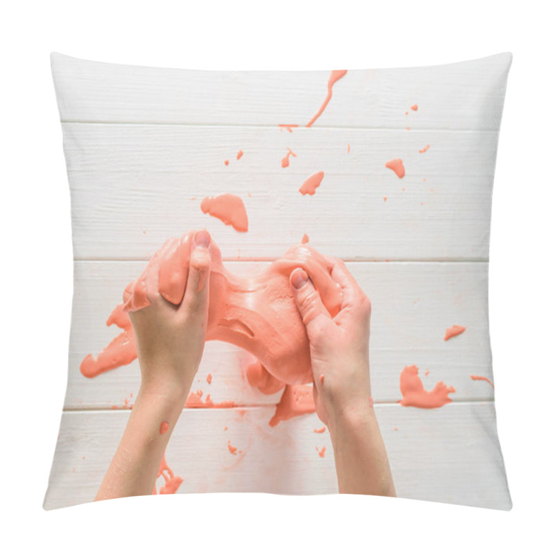 Personality  Baby Pink Slaym Smears On The White Table. Pillow Covers