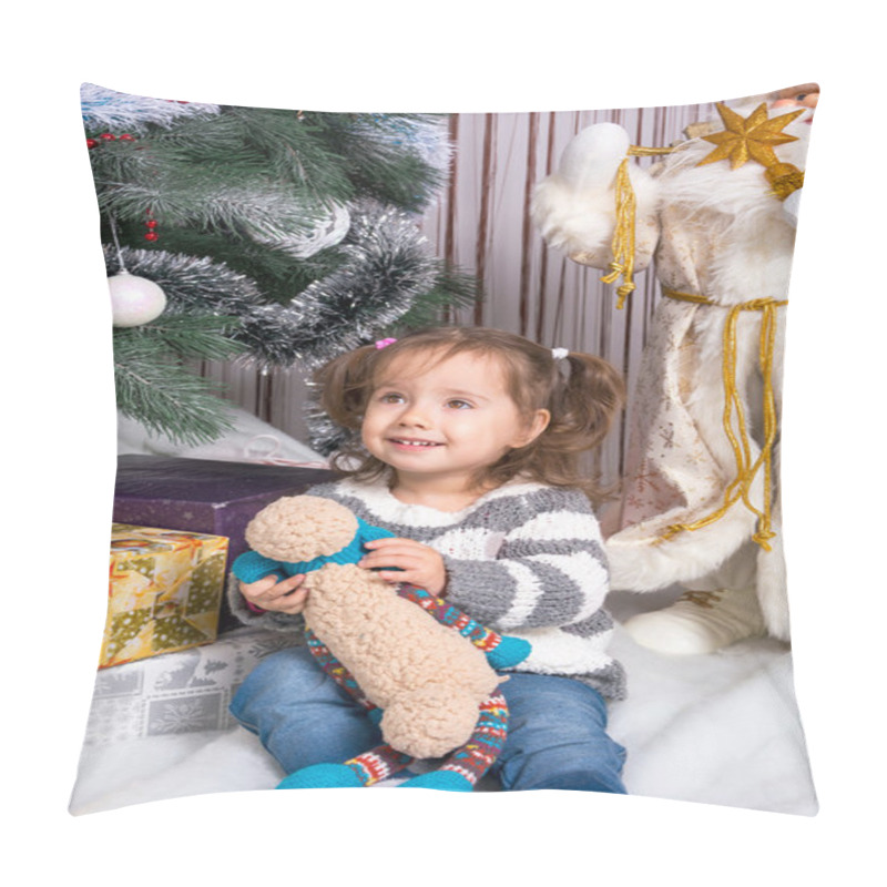 Personality  A Child With A Toy Under The Christmas Tree.  Pillow Covers