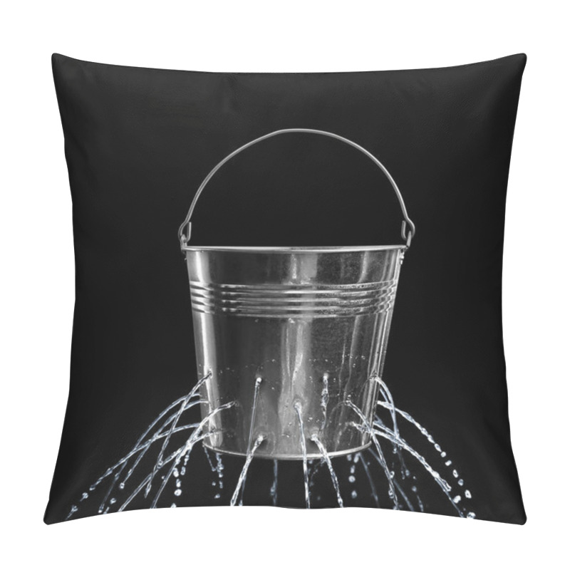 Personality  Leaky Bucket With Water On Black Background  Pillow Covers