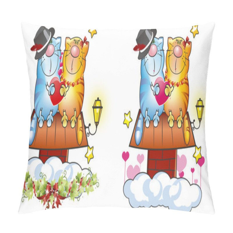 Personality  The Image Of Funny Cats Sitting On A Roof On A White Background Pillow Covers