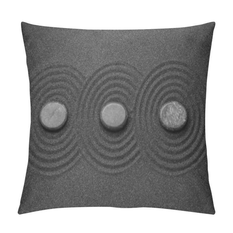 Personality  Black Sand With Stones And Beautiful Pattern, Flat Lay. Zen Concept Pillow Covers