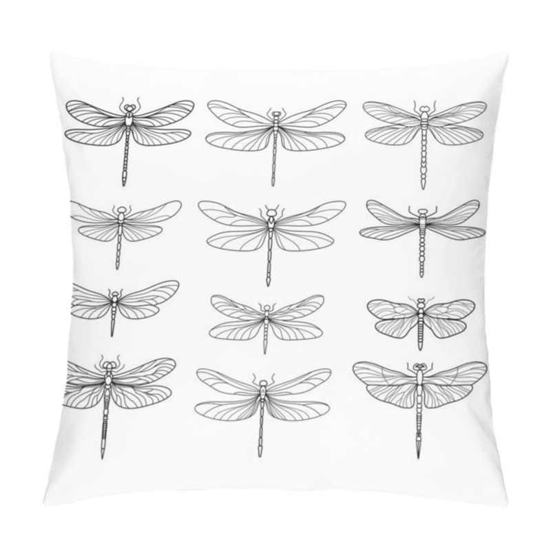 Personality  Vector Hand Drawn Set Of Dragonfly. Pillow Covers