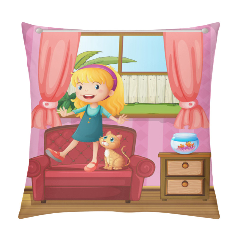 Personality  A Girl And A Cat In A Sofa Pillow Covers