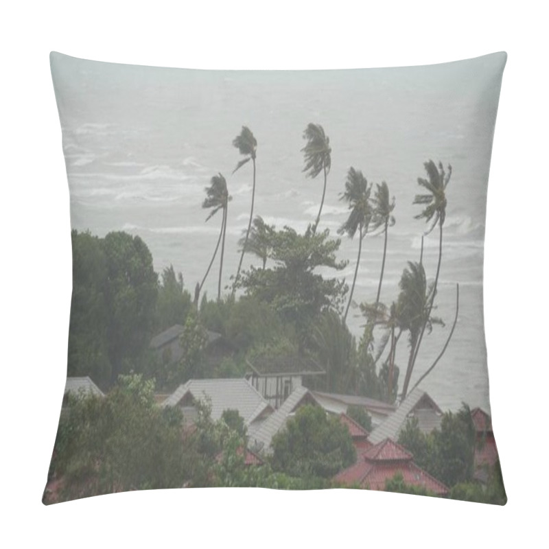 Personality  Pabuk Typhoon, Ocean Sea Shore In Thailand. Natural Disaster, Eyewall Hurricane. Strong Extreme Cyclone Wind Sways Palm Trees. Tropical Flooding Rain Season, Heavy Tropical Storm Weather, Thunderstorm Pillow Covers