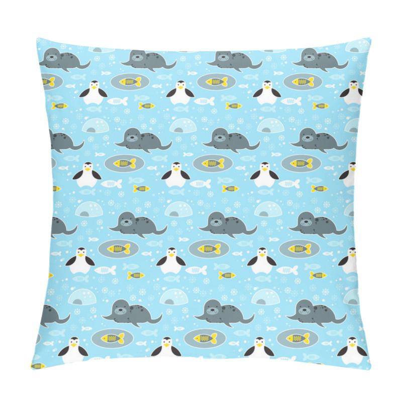 Personality  Seamless Pattern With Penguins, Seals, Fishes And Snowflakes Pillow Covers