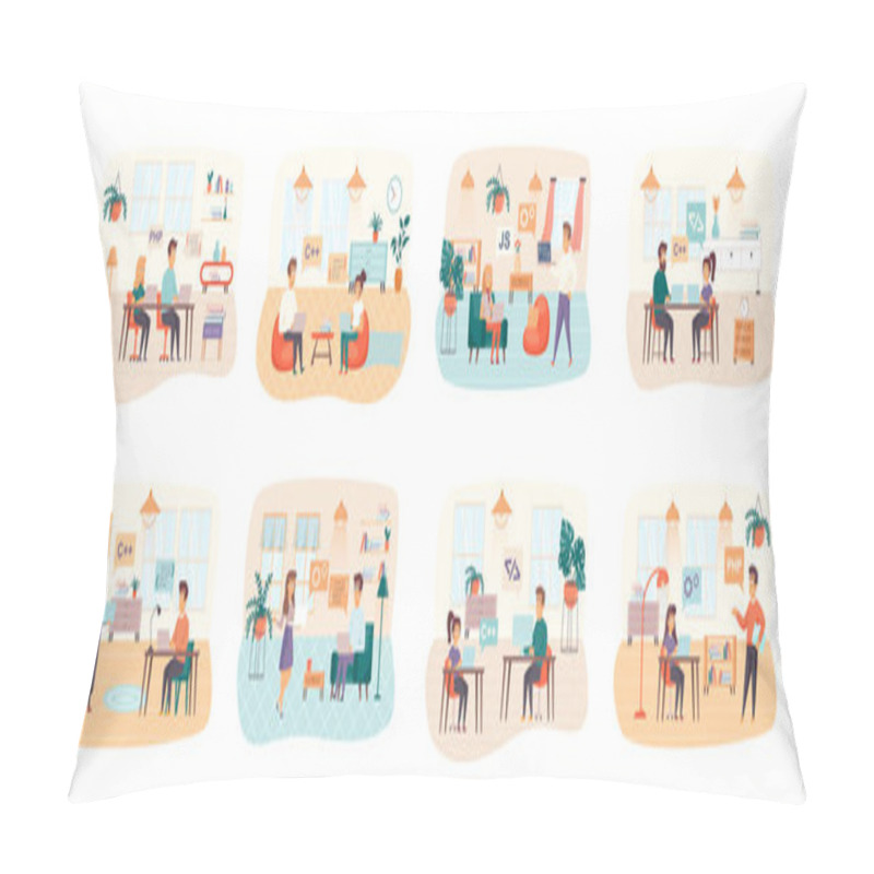 Personality  Software Testing Bundle Of Scenes With Flat People Characters. Developers Debugging Digital Application Conceptual Situations. Oftware Testing, Search Of Program Bugs Cartoon Vector Illustration Pillow Covers