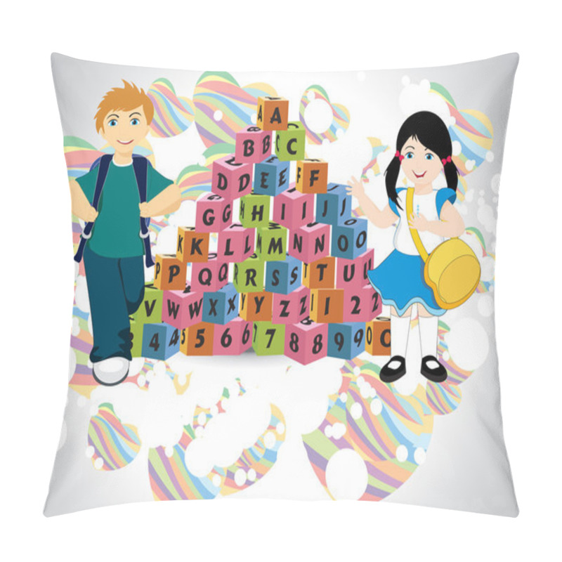 Personality  Background With Cute Student, Alphabet Cubes Pillow Covers