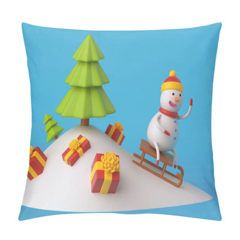 Personality  Snowman In Hat Sledding Pillow Covers