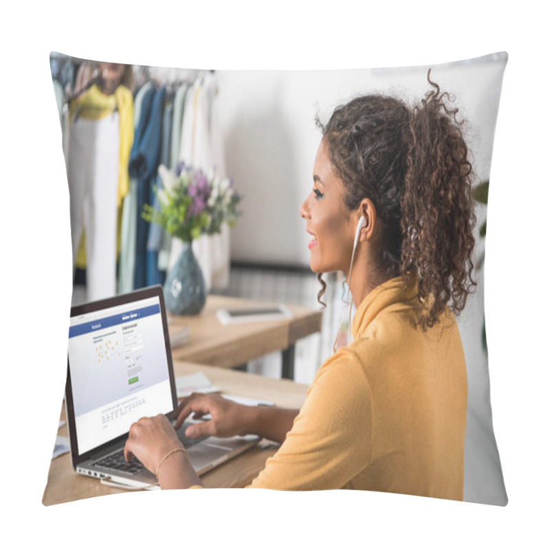 Personality  African American Woman Using Laptop Pillow Covers