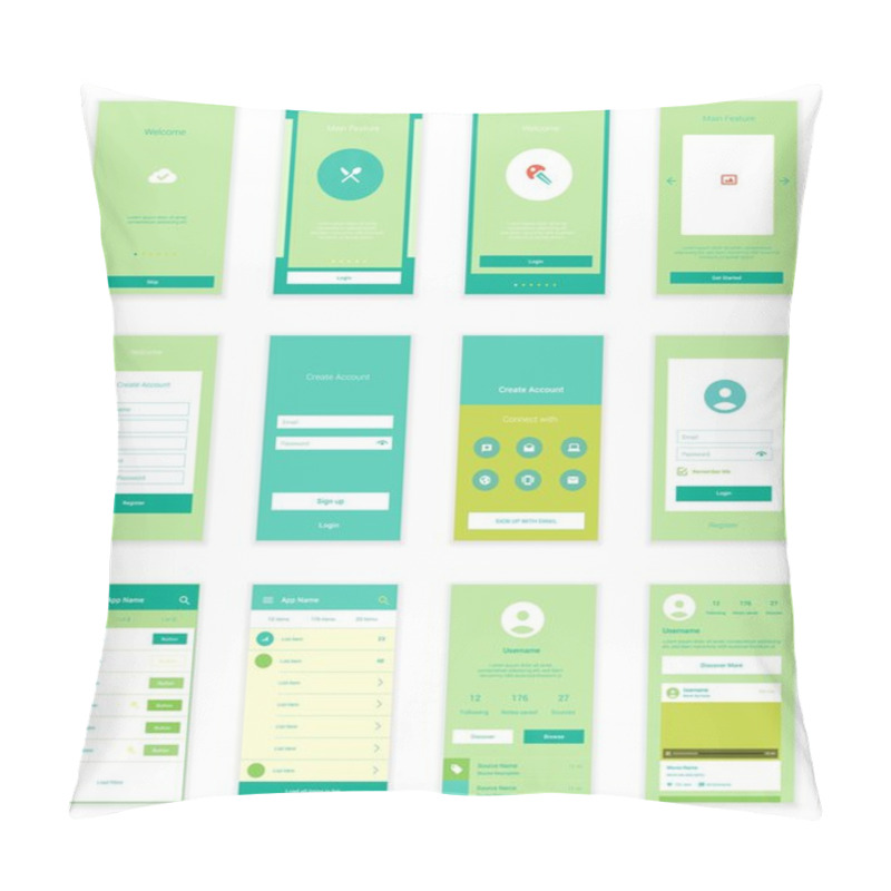 Personality  Mobile User Interface 35 Screens Wirefrme Kit For Onboarding Wizard, Login, Signup And Dashboard List Screens. Vector Scalable Retina UI. Pillow Covers