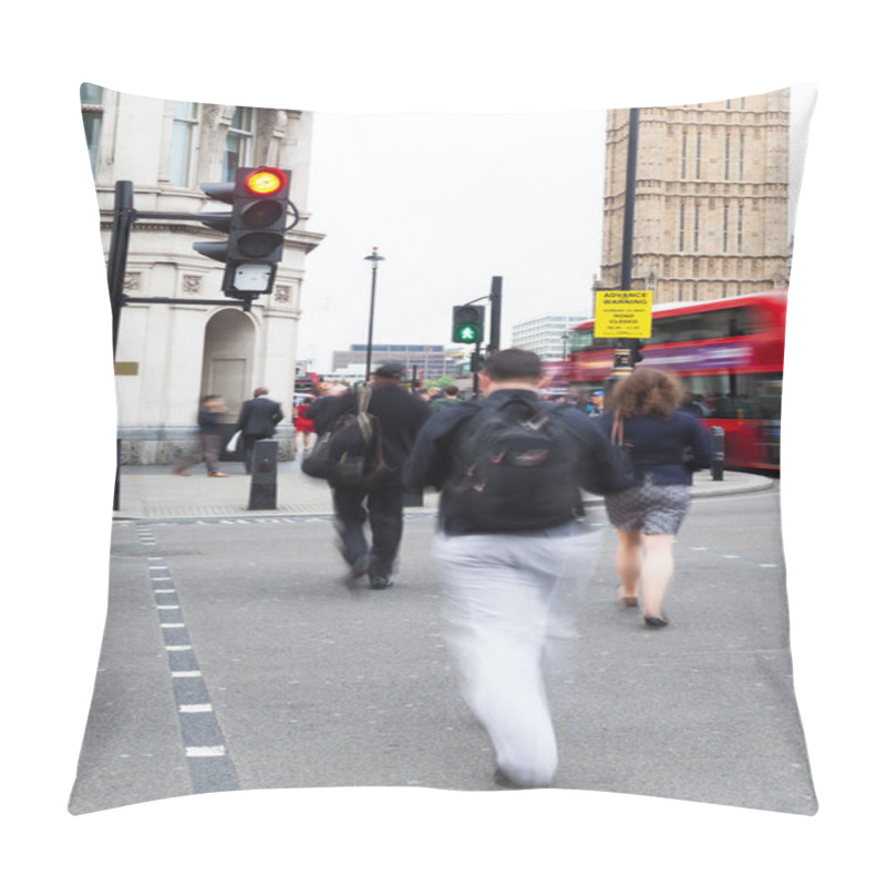 Personality  People In Motion Blur Crossing The Street In Westminster, London, Near Big Ben Pillow Covers