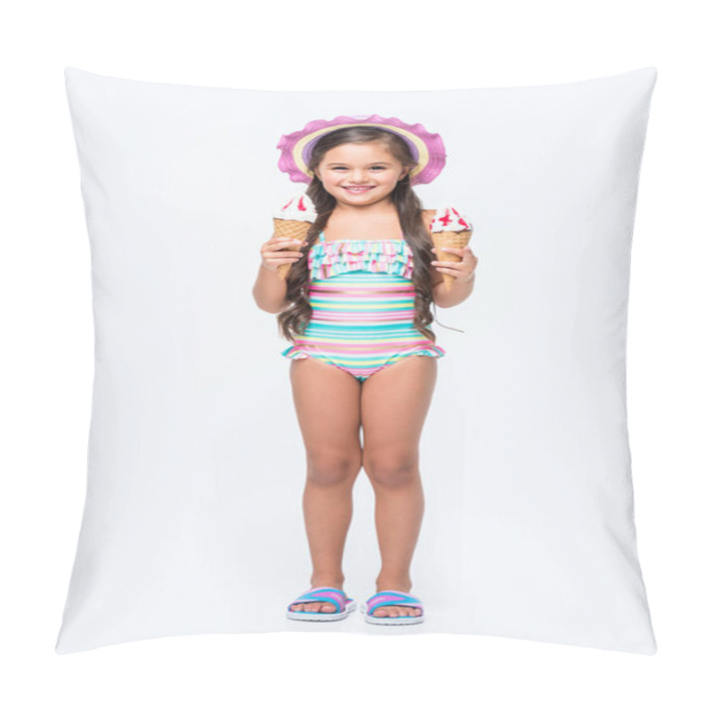 Personality  Child In Swimsuit With Ice Cream   Pillow Covers