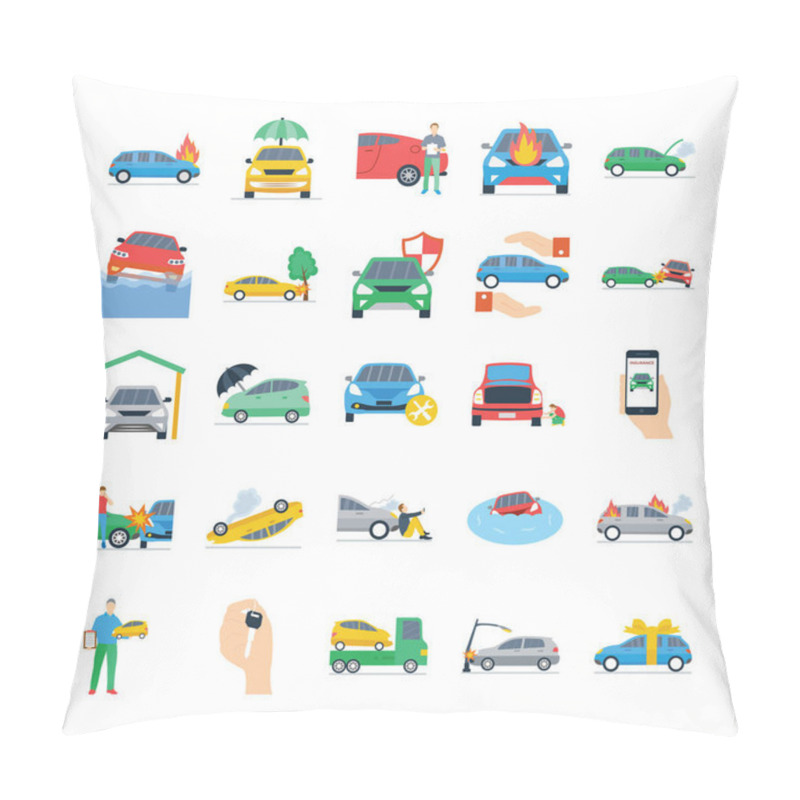 Personality  Car Insurance Flat Icons Pack  Pillow Covers