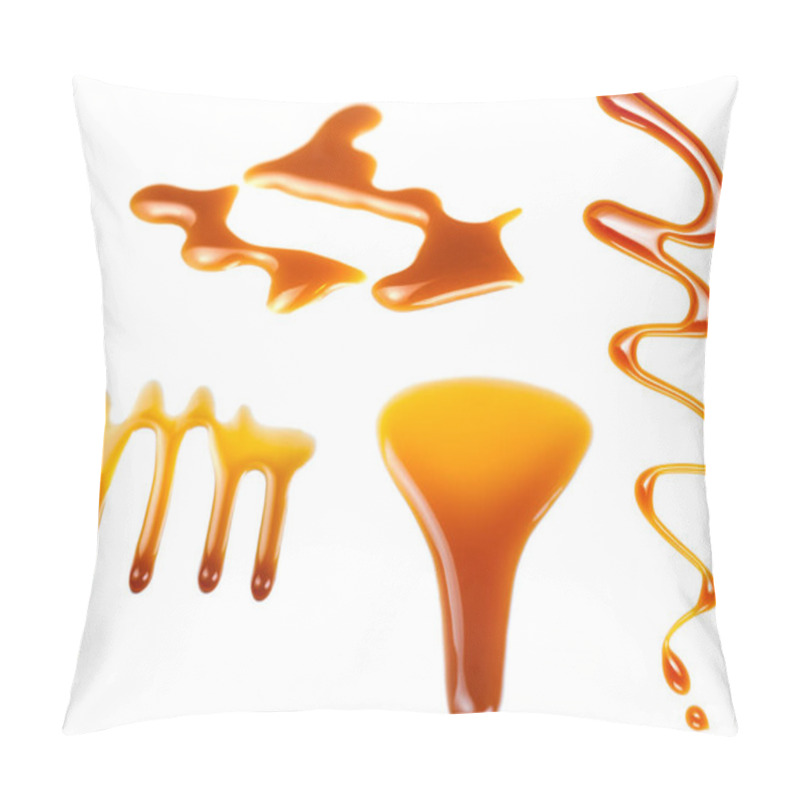 Personality  Caramel Splash  Isolated On White Background. Spilled Caramel Sauce, Toffee Toppings Pillow Covers