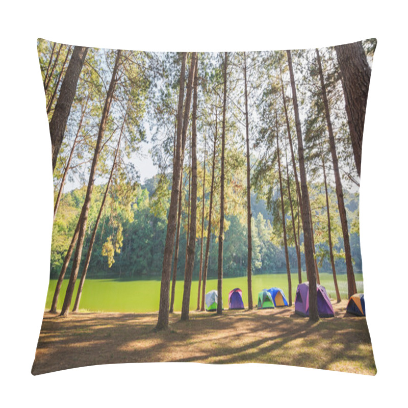 Personality  Dome Tents Beside The Lake Among Pine Trees Pillow Covers