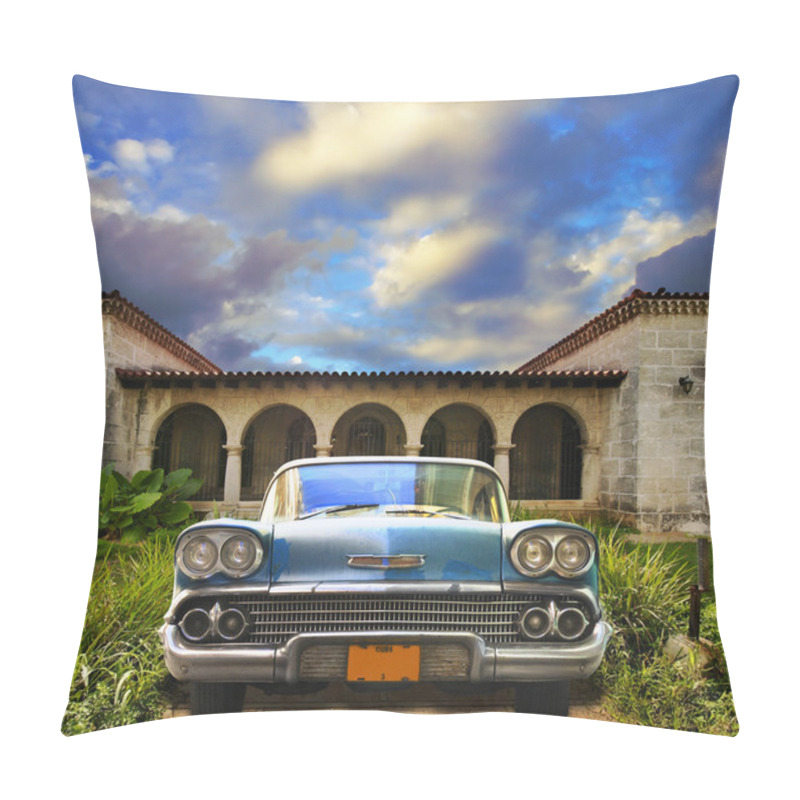 Personality  Old Car Parked In Tropical House, Cuba Pillow Covers