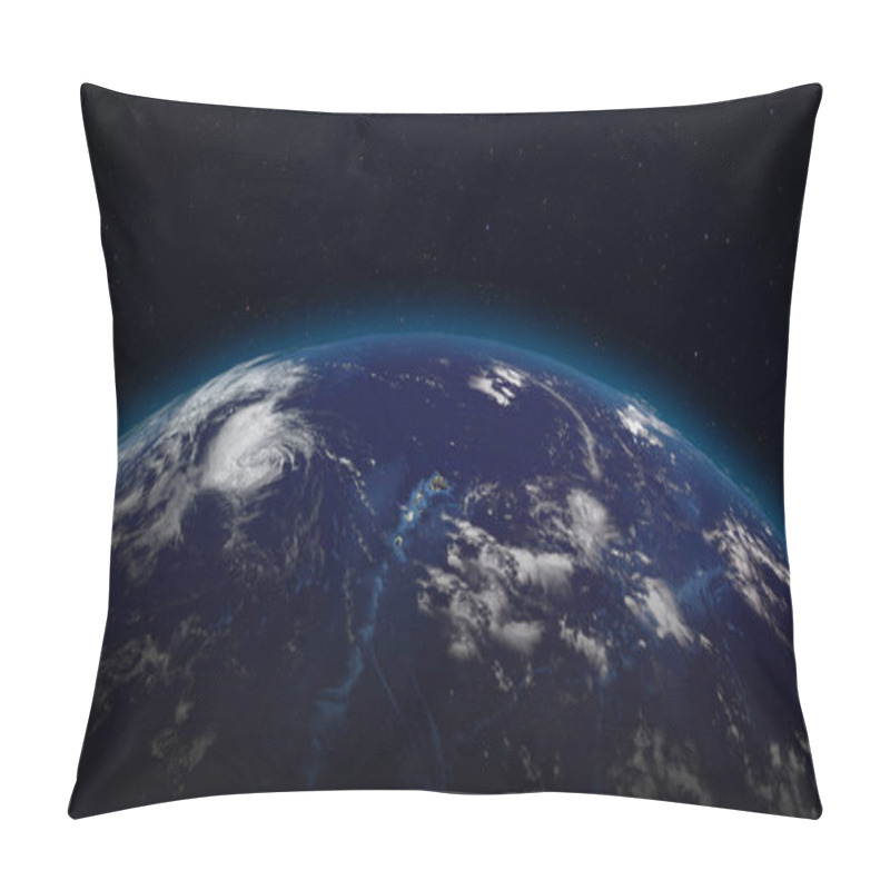 Personality  3D Rendering Earth From Space Against The Background Of The Starry Sky. Shadow And Illuminated Side Of The Planet With Cities Pillow Covers