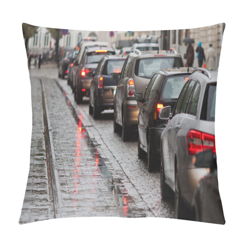 Personality  Cars In A Traffic Jam At Rush Hour In The Rainy City Pillow Covers